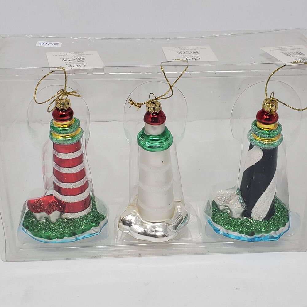 Dennis East International Christmas set of 3 Mercury Glass lighthouse ornaments